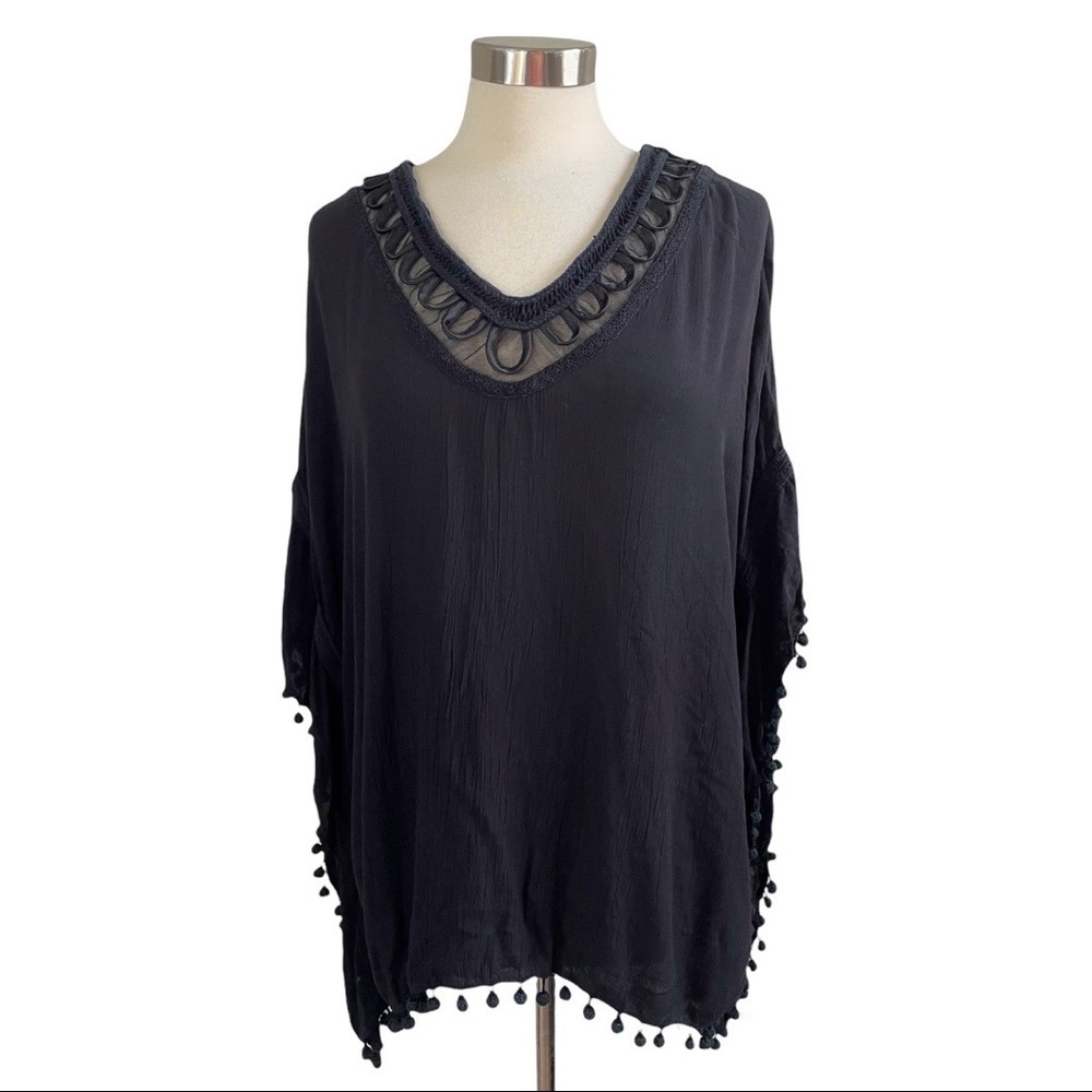 ELLA MOSS Black Pom Pom Swim Suit Cover-up size M/L - Picture 5 of 11